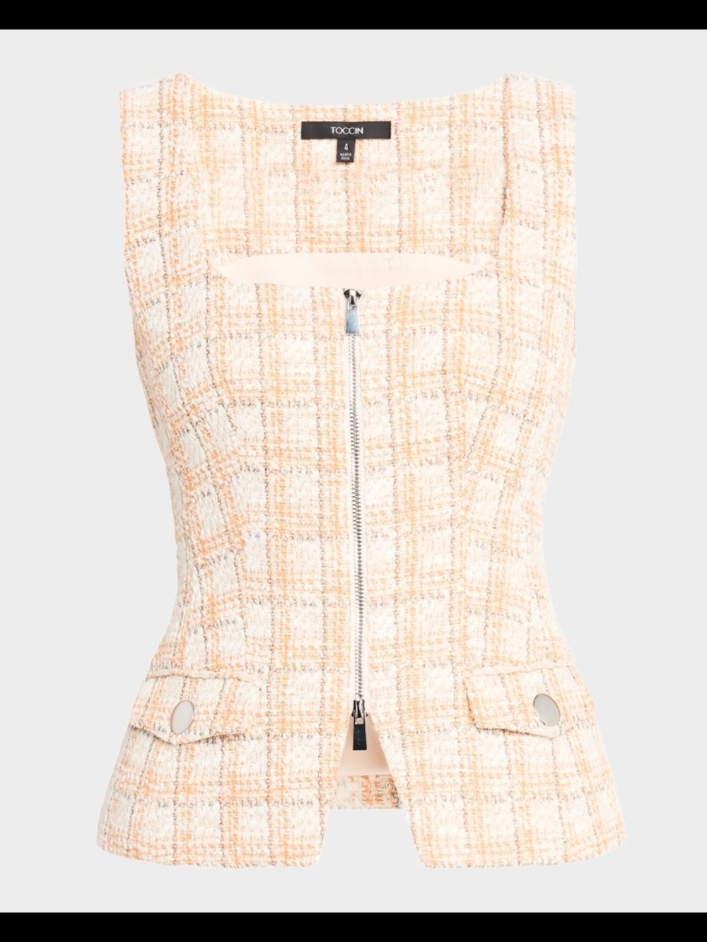 NWT Toccin Peach Tweed Zip-Front Sleeveless Vest Size 2